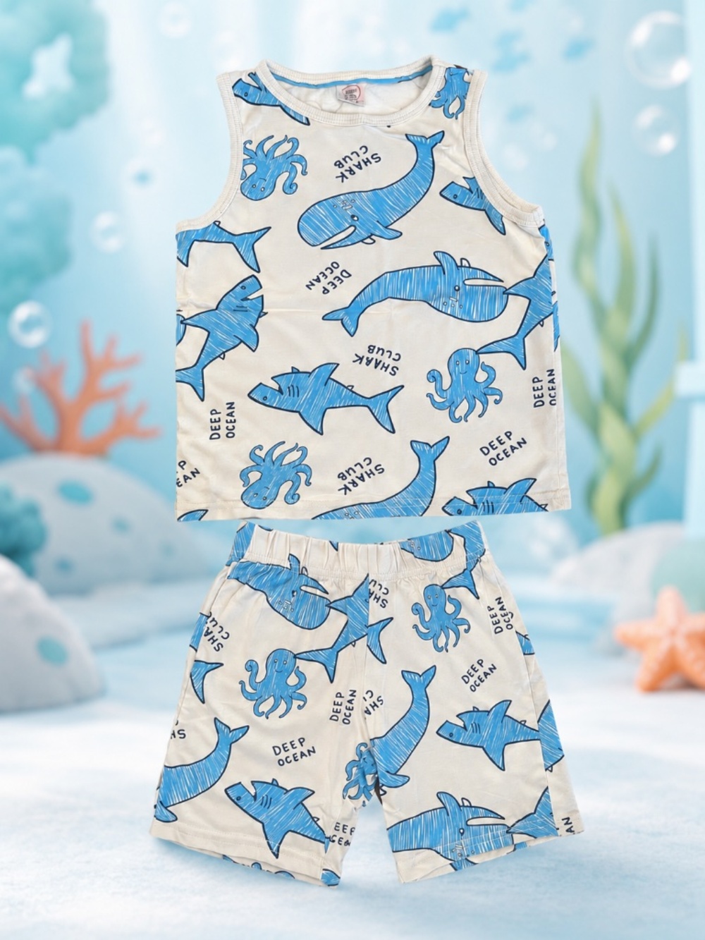 Little Kids Boys Shark Deep Ocean 2-Piece Tank Top & Shorts Set Size 5-6Y